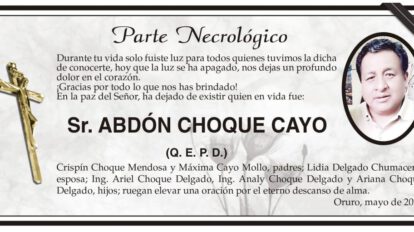 Parte Necrológico: Sr. Abdón Choque Cayo