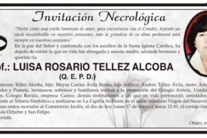 Invitación Necrológica: Prof.: LUISA ROSARIO TELLEZ ALCOBA