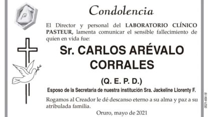 Condolencia por el fallecimiento de Carlos Arévalo Corrales