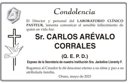 Condolencia por el fallecimiento de Carlos Arévalo Corrales