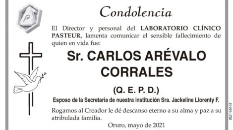 Condolencia por el fallecimiento de Carlos Arévalo Corrales