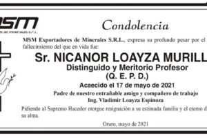 Condolencia por el fallecimiento de Nicanor Loayza Murillo