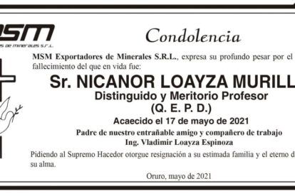 Condolencia por el fallecimiento de Nicanor Loayza Murillo