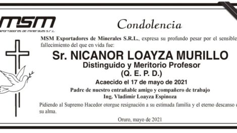 Condolencia por el fallecimiento de Nicanor Loayza Murillo