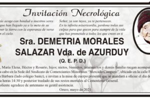 Invitación Necrológica para Demetria Morales Salazar