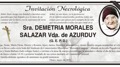Invitación Necrológica para Demetria Morales Salazar