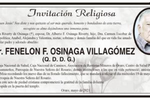 Invitación Religiosa para Fenelon F. Osinaga Villagómez
