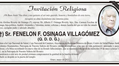 Invitación Religiosa para Fenelon F. Osinaga Villagómez