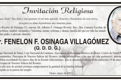 Invitación Religiosa para Fenelon F. Osinaga Villagómez