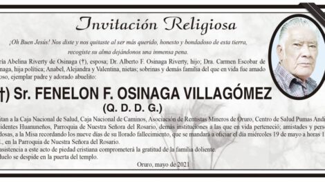 Invitación Religiosa para Fenelon F. Osinaga Villagómez