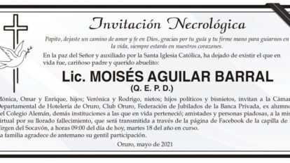 Invitación Necrológica Lic. Moisés Aguilar Barral