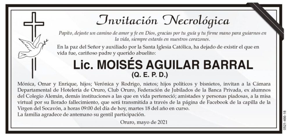Invitación Necrológica Lic. Moisés Aguilar Barral