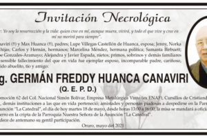 Invitación Necrológica Ing. Germán Freddy Huanca Canaviri