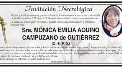 Invitación Necrológica de Mónica Emilia Aquino Campuzano