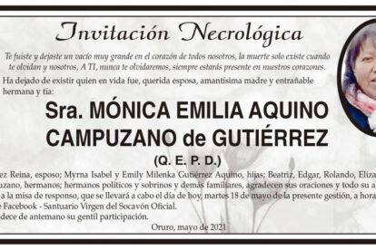 Invitación Necrológica de Mónica Emilia Aquino Campuzano