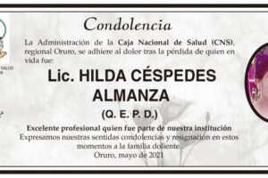 Condolencia por la Lic. Hilda Céspedes Almanza