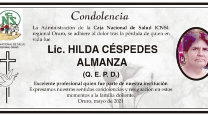 Condolencia por la Lic. Hilda Céspedes Almanza