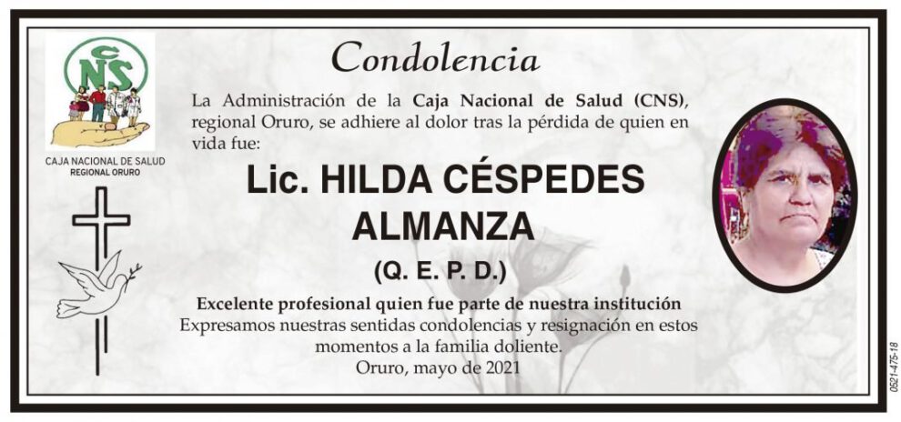 Condolencia por la Lic. Hilda Céspedes Almanza