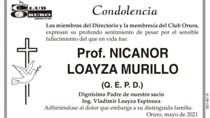 Condolencia por el fallecimiento del Prof. Nicanor Loayza Murillo