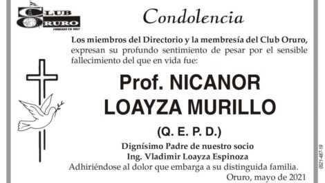 Condolencia por el fallecimiento del Prof. Nicanor Loayza Murillo