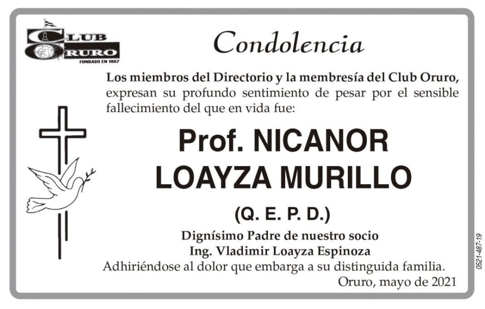 Condolencia por el fallecimiento del Prof. Nicanor Loayza Murillo