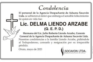 Condolencia por el fallecimiento de Lic. Delma Liendo Arzabe