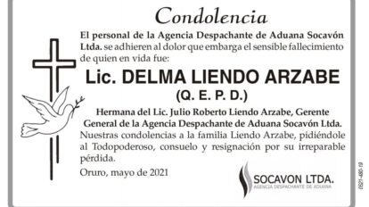 Condolencia por el fallecimiento de Lic. Delma Liendo Arzabe