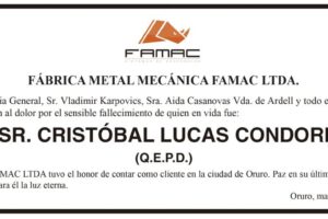 Necrológico de Cristóbal Lucas Condori