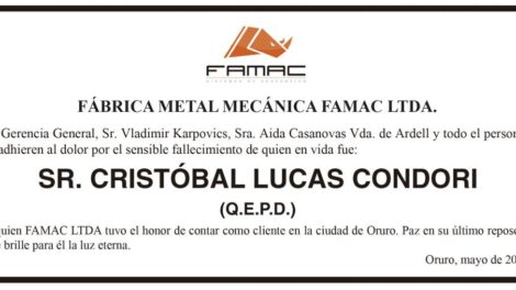 Necrológico de Cristóbal Lucas Condori