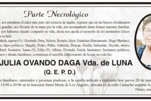 Parte Necrológico de Julia Ovando Daga