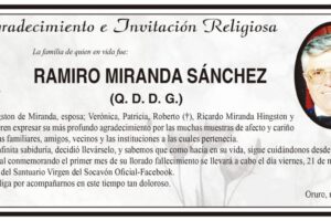 Agradecimiento e Invitación Religiosa: Ramiro Miranda Sánchez