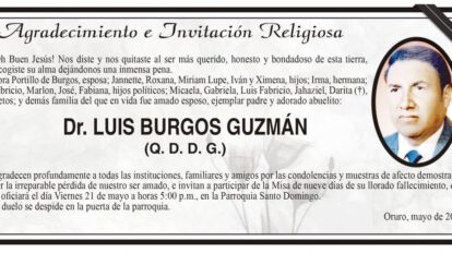 Agradecimiento e Invitación Religiosa por Dr. Luis Burgos Guzmán