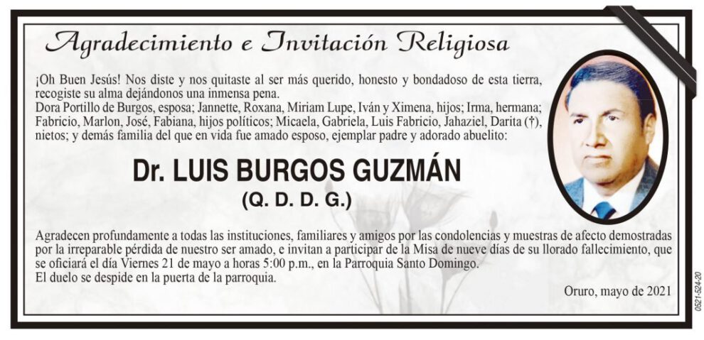 Agradecimiento e Invitación Religiosa por Dr. Luis Burgos Guzmán