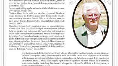 Obituario de Ramiro, un líder ejemplar de Oruro