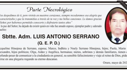 Parte Necrológico de Luis Antonio Serrano