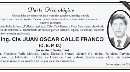 Ing. Civ. JUAN OSCAR CALLE FRANCO (Q. E. P. D.)