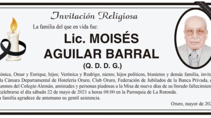 Invitación Religiosa para Lic. Moisés Aguilar Barral
