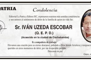 Condolencia por Iván Uzeda Escobar
