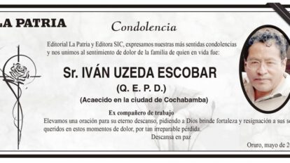 Condolencia por Iván Uzeda Escobar