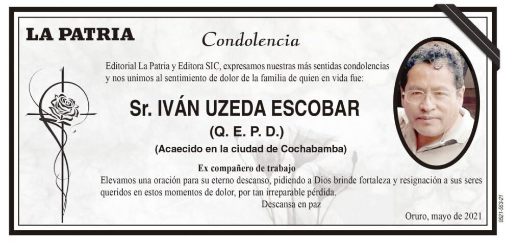 Condolencia por Iván Uzeda Escobar