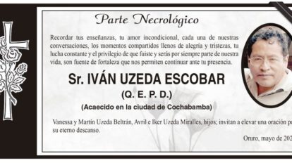 Parte Necrológico de Iván Uzeda Escobar