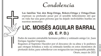 Condolencia por el fallecimiento de Lic. Moisés Aguilar Barral