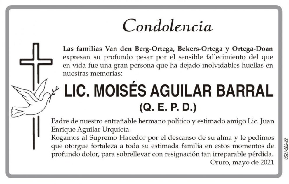 Condolencia por el fallecimiento de Lic. Moisés Aguilar Barral