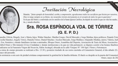 Necrológica Rosa Espíndola Vda. de Tórrez