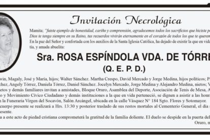 Necrológica Rosa Espíndola Vda. de Tórrez