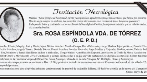 Necrológica Rosa Espíndola Vda. de Tórrez