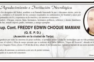 Agradecimiento e Invitación Necrológica por Freddy Edwin Choque Mamani
