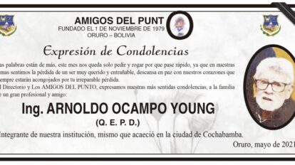 Condolencias por la pérdida de Ing. Arnold Ocampo Young