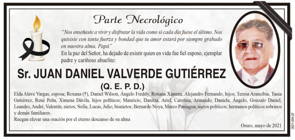 Necrológico de Juan Daniel Valverde Gutiérrez