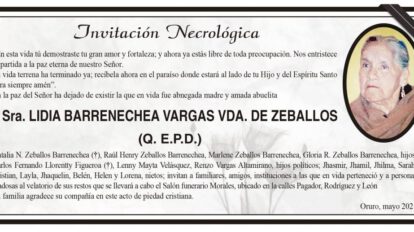 Invitación Necrológica de Lidia Barrenechea Vargas